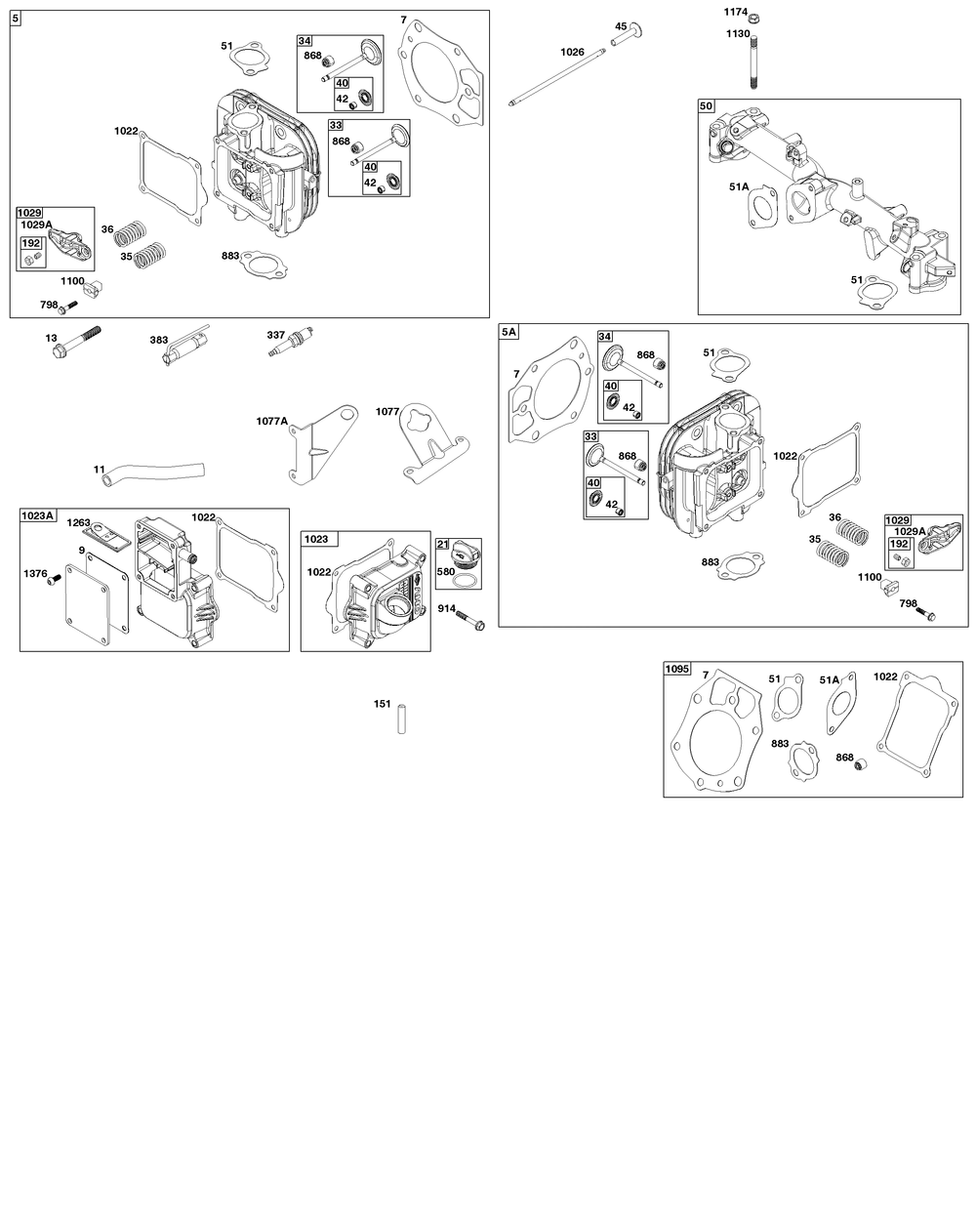 Cylinder Head Group Diagram and Parts List for 61E877-0109-J1 400000 - 699999 Briggs and Stratton Engine